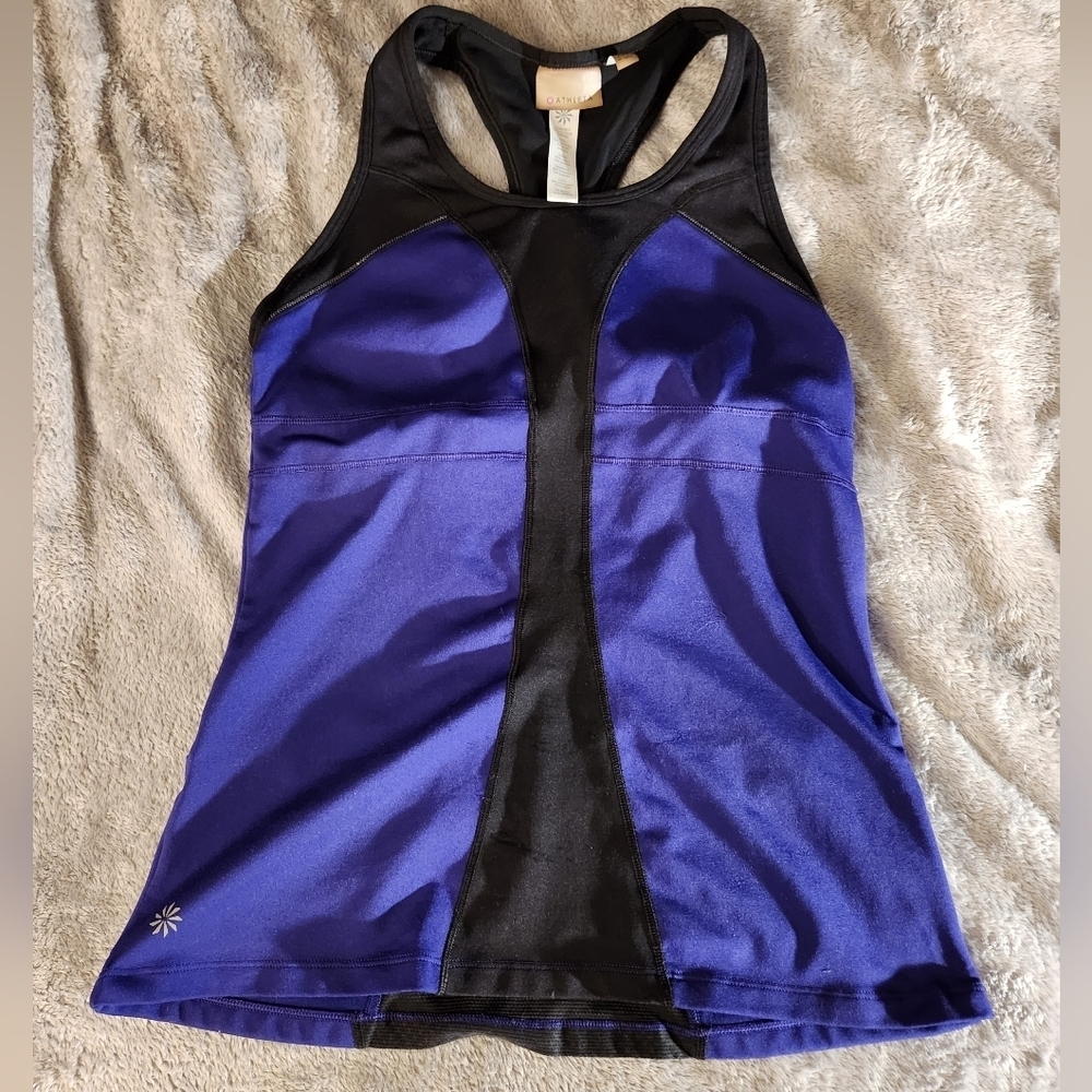Athleta Turbo charge Racerback Tank Top Womens Small Black Purple Running Yoga